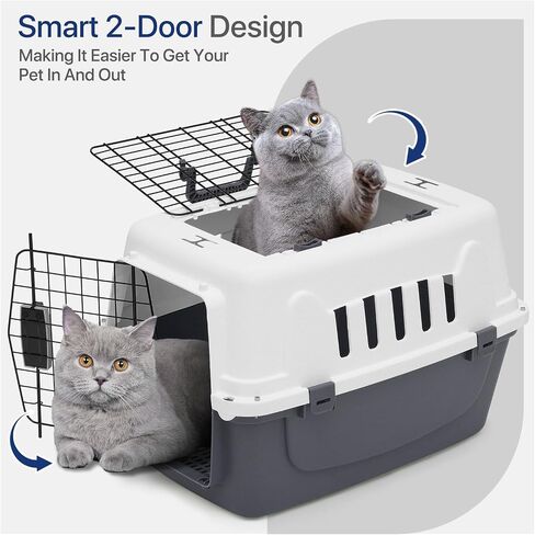 22 Inch Hard-Sided Plastic Dog Carrier 2 Door Travel Crate for Small Dogs Cats up to 22 lbs, Durable Handle, Security Lock Design, Gray in Saudi Arabia