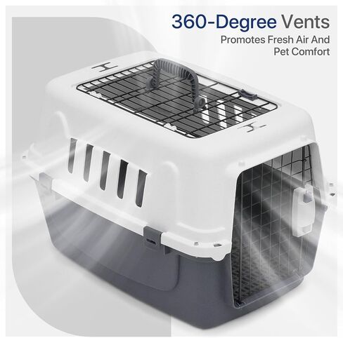 22 Inch Hard-Sided Plastic Dog Carrier 2 Door Travel Crate for Small Dogs Cats up to 22 lbs, Durable Handle, Security Lock Design, Gray in Saudi Arabia