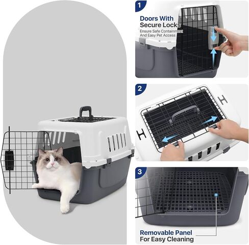 22 Inch Hard-Sided Plastic Dog Carrier 2 Door Travel Crate for Small Dogs Cats up to 22 lbs, Durable Handle, Security Lock Design, Gray in Saudi Arabia
