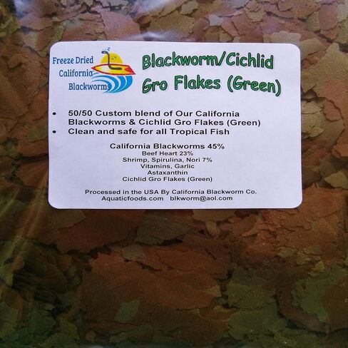 Aquatic Foods Inc. Flakes - 45% California Blackworm & Cichlid Green GRO Flake Mix for Discus, Cichlids, Tetras, Guppies, Live Bearers, All Community Tropical Fish - Premium AF Flakes - 1/2-lbs in Saudi Arabia