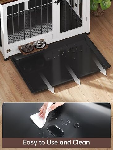 39.4" Dog Crate Furniture - Sturdy Dog Kennel with 360° Rotating Feeder & Removable Tray, Wooden End Table for Living Room, Dog Cage for Small & Medium, White in Saudi Arabia