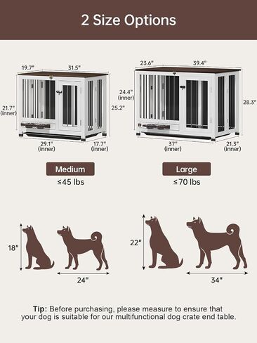 39.4" Dog Crate Furniture - Sturdy Dog Kennel with 360° Rotating Feeder & Removable Tray, Wooden End Table for Living Room, Dog Cage for Small & Medium, White in Saudi Arabia