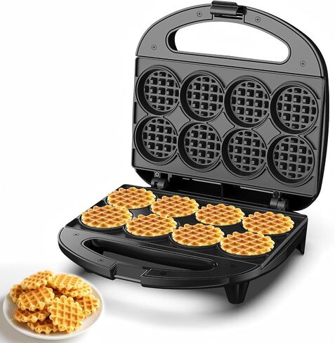 Mini Waffle Maker, Small Waffle Iron with Quick Heat-Up, Makes 8 x 2" Tiny Waffle Bites for Kids, Locking Buckle & Cool Touch Handle, Nonstick Plates, Perfect for Breakfast, Brunch, Desserts & Snacks in Kuwait