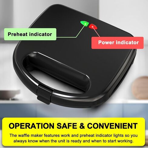 Mini Waffle Maker, Small Waffle Iron with Quick Heat-Up, Makes 8 x 2" Tiny Waffle Bites for Kids, Locking Buckle & Cool Touch Handle, Nonstick Plates, Perfect for Breakfast, Brunch, Desserts & Snacks in Kuwait