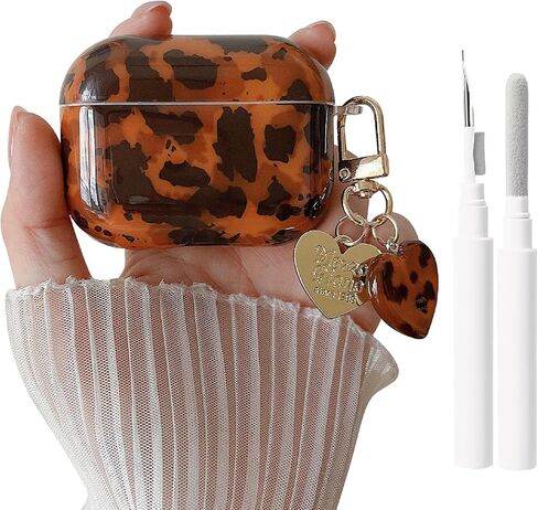 MINSCOSE for AirPods 4 Clear Case,Cool Amber Tortoise Leopard Pattern Design with Trendy Heart Shaped Keychain, Soft TPU Protective Shockproof Cover for AirPods 4th Generation for Women Girls-Brown in Saudi Arabia
