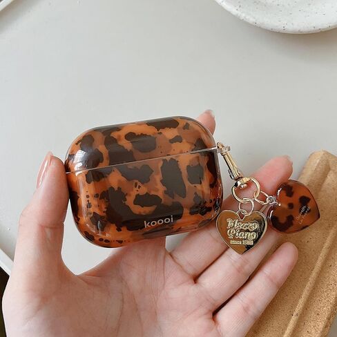 MINSCOSE for AirPods 4 Clear Case,Cool Amber Tortoise Leopard Pattern Design with Trendy Heart Shaped Keychain, Soft TPU Protective Shockproof Cover for AirPods 4th Generation for Women Girls-Brown in Saudi Arabia