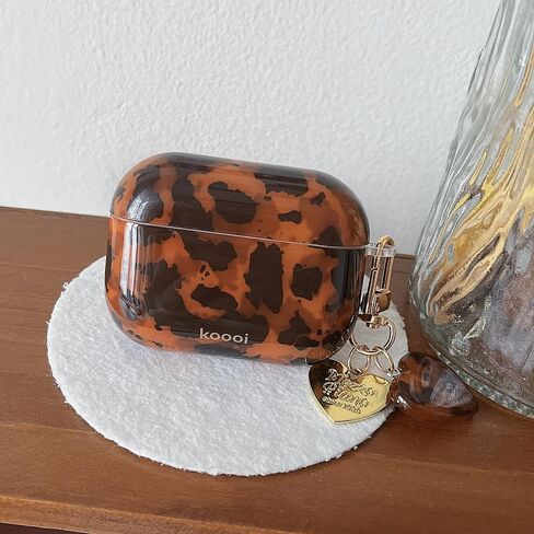 MINSCOSE for AirPods 4 Clear Case,Cool Amber Tortoise Leopard Pattern Design with Trendy Heart Shaped Keychain, Soft TPU Protective Shockproof Cover for AirPods 4th Generation for Women Girls-Brown in Saudi Arabia