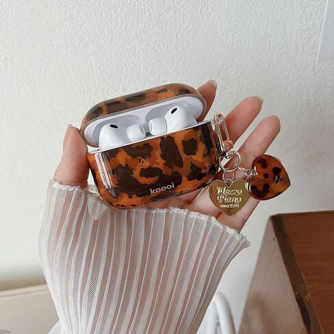 MINSCOSE for AirPods 4 Clear Case,Cool Amber Tortoise Leopard Pattern Design with Trendy Heart Shaped Keychain, Soft TPU Protective Shockproof Cover for AirPods 4th Generation for Women Girls-Brown in Saudi Arabia