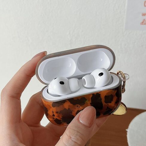 MINSCOSE for AirPods 4 Clear Case,Cool Amber Tortoise Leopard Pattern Design with Trendy Heart Shaped Keychain, Soft TPU Protective Shockproof Cover for AirPods 4th Generation for Women Girls-Brown in Saudi Arabia