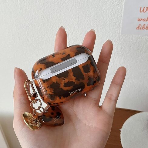 MINSCOSE for AirPods 4 Clear Case,Cool Amber Tortoise Leopard Pattern Design with Trendy Heart Shaped Keychain, Soft TPU Protective Shockproof Cover for AirPods 4th Generation for Women Girls-Brown in Saudi Arabia