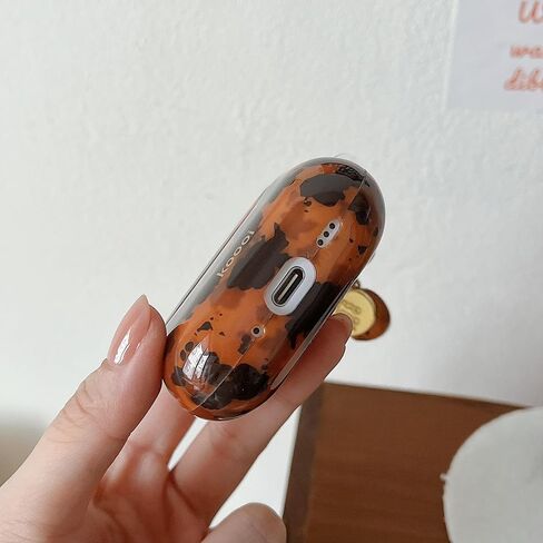 MINSCOSE for AirPods 4 Clear Case,Cool Amber Tortoise Leopard Pattern Design with Trendy Heart Shaped Keychain, Soft TPU Protective Shockproof Cover for AirPods 4th Generation for Women Girls-Brown in Saudi Arabia