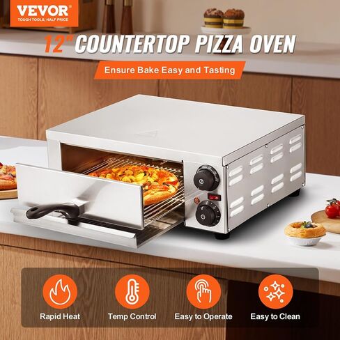 VEVOR Electric Pizza Oven for Countertops, 12-inch, 1500W, with Temp Control & 0-60 Min Timer, Even Baking Technology & Easy Clean Crumb Tray, Ideal for Both Commercial & Home Kitchens in Saudi Arabia