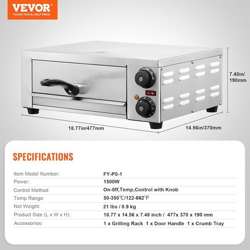 VEVOR Electric Pizza Oven for Countertops, 12-inch, 1500W, with Temp Control & 0-60 Min Timer, Even Baking Technology & Easy Clean Crumb Tray, Ideal for Both Commercial & Home Kitchens in Saudi Arabia