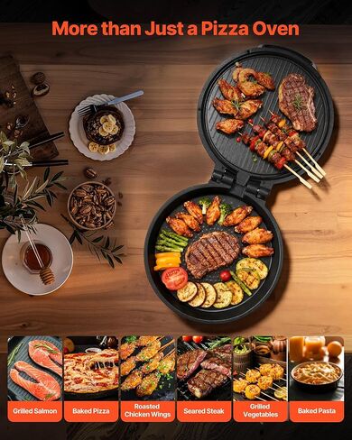 فرن بيتزا فيفور، صانع بيتزا كهربائي 14 بوصة، طباخ بيتزا كهربائي بقدرة 1600 وات مع حجر كورديريت، تحكم في درجة الحرارة بـ 5 أوضاع، نافذة عرض للطهي الدقيق، تسخين يصل إلى 698 درجة فهرنهايت، للمطبخ المنزلي in Kuwait