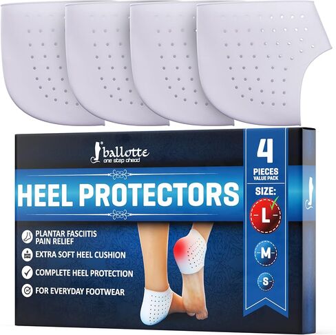 واقيات الكعب من السيليكون الفاخر من Ballotte (متوسط ​​- 4 عبوات) | وسادات جل للكعب/جوارب من السيليكون للنساء والرجال - لتخفيف آلام الكعب المتشقق | أكواب/وسائد للكعب للوقاية من البثور لعلاج التهاب اللفافة الأخمصية in Kuwait