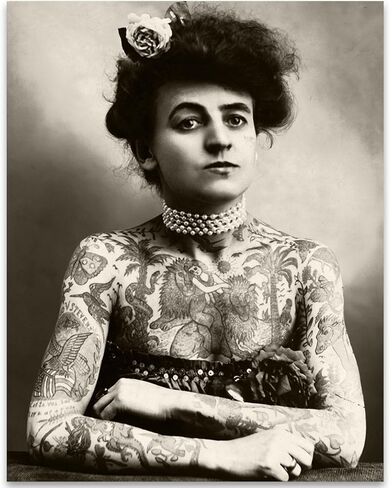 Tattoo Decor - Maud Wagner Tattooed Lady Portrait - Antique Tattoo Shop Studio Wall Decor, Tattoo Parlor Accessories, Vintage Gift for Tattoo Artist, Black and White 11x14 Unframed Art Print Poster in Kuwait
