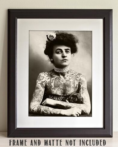 Tattoo Decor - Maud Wagner Tattooed Lady Portrait - Antique Tattoo Shop Studio Wall Decor, Tattoo Parlor Accessories, Vintage Gift for Tattoo Artist, Black and White 11x14 Unframed Art Print Poster in Kuwait