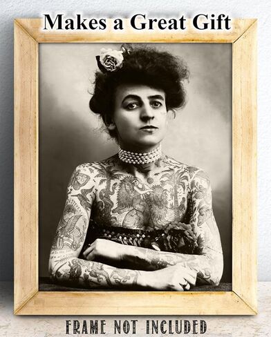 Tattoo Decor - Maud Wagner Tattooed Lady Portrait - Antique Tattoo Shop Studio Wall Decor, Tattoo Parlor Accessories, Vintage Gift for Tattoo Artist, Black and White 11x14 Unframed Art Print Poster in Kuwait