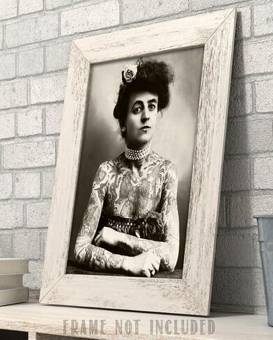 Tattoo Decor - Maud Wagner Tattooed Lady Portrait - Antique Tattoo Shop Studio Wall Decor, Tattoo Parlor Accessories, Vintage Gift for Tattoo Artist, Black and White 11x14 Unframed Art Print Poster in Kuwait