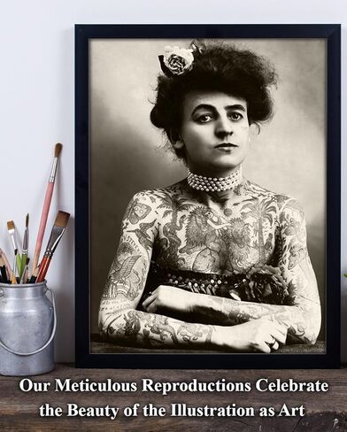 Tattoo Decor - Maud Wagner Tattooed Lady Portrait - Antique Tattoo Shop Studio Wall Decor, Tattoo Parlor Accessories, Vintage Gift for Tattoo Artist, Black and White 11x14 Unframed Art Print Poster in Kuwait