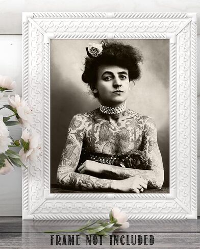 Tattoo Decor - Maud Wagner Tattooed Lady Portrait - Antique Tattoo Shop Studio Wall Decor, Tattoo Parlor Accessories, Vintage Gift for Tattoo Artist, Black and White 11x14 Unframed Art Print Poster in Kuwait
