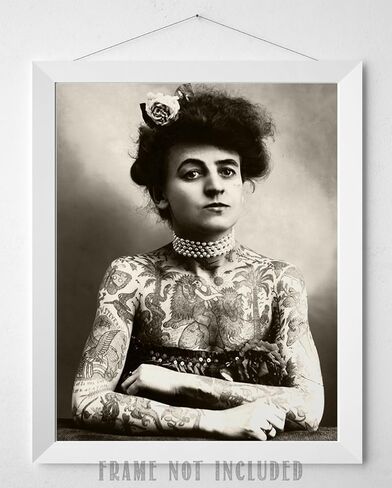 Tattoo Decor - Maud Wagner Tattooed Lady Portrait - Antique Tattoo Shop Studio Wall Decor, Tattoo Parlor Accessories, Vintage Gift for Tattoo Artist, Black and White 11x14 Unframed Art Print Poster in Kuwait