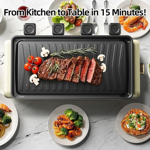 Aoran Electric Smokeless Grill, 1800W Nonstick Indoor Griddle Pan, Multifunctional Skillet for Frying, Baking, Stewing, Easy to Clean, Adjustable Temperature, Family-Sized 19.6'' x 9'' Cooking Area in Saudi Arabia