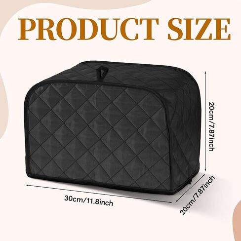 1 Pcs 2 Slice Toaster Cover, Quilted Polyester Cotton, Universal Fit For Bread Machine & Wide Slot Toasters, Dust And Fingerprint Protection, Machine Washable, Black in Saudi Arabia