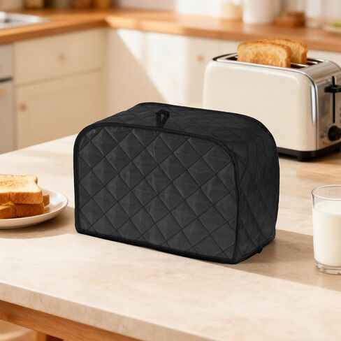 1 Pcs 2 Slice Toaster Cover, Quilted Polyester Cotton, Universal Fit For Bread Machine & Wide Slot Toasters, Dust And Fingerprint Protection, Machine Washable, Black in Saudi Arabia