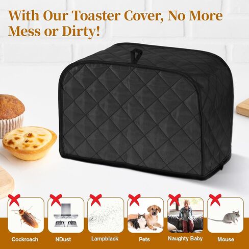 1 Pcs 2 Slice Toaster Cover, Quilted Polyester Cotton, Universal Fit For Bread Machine & Wide Slot Toasters, Dust And Fingerprint Protection, Machine Washable, Black in Saudi Arabia