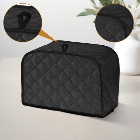 1 Pcs 2 Slice Toaster Cover, Quilted Polyester Cotton, Universal Fit For Bread Machine & Wide Slot Toasters, Dust And Fingerprint Protection, Machine Washable, Black in Saudi Arabia