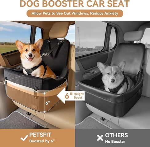 PETSFIT Dog Car Seat for Small/Medium Dogs Up to 35 lbs – Patented Safety System, 6" Memory Foam Pet Booster Car Seat, Fully Detachable and Washable Dog Carseat with 2 Storage Pockets (Black & Grey) in Saudi Arabia