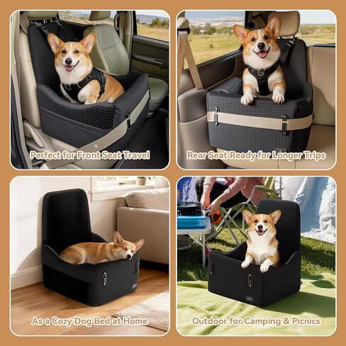PETSFIT Dog Car Seat for Small/Medium Dogs Up to 35 lbs – Patented Safety System, 6" Memory Foam Pet Booster Car Seat, Fully Detachable and Washable Dog Carseat with 2 Storage Pockets (Black & Grey) in Saudi Arabia