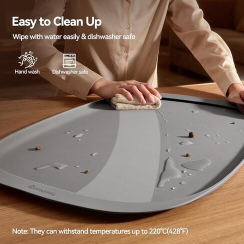 FEELNEEDY Silicone Cat & Dog Food Mat Waterproof, High Raised Edges for Leakage Protection, Dog Mat for Food and Water, Non-Slip Drip Tray, Easy Clean 18 * 12 * 0.5 inches Feeding Pad (Small, Beige) in Kuwait