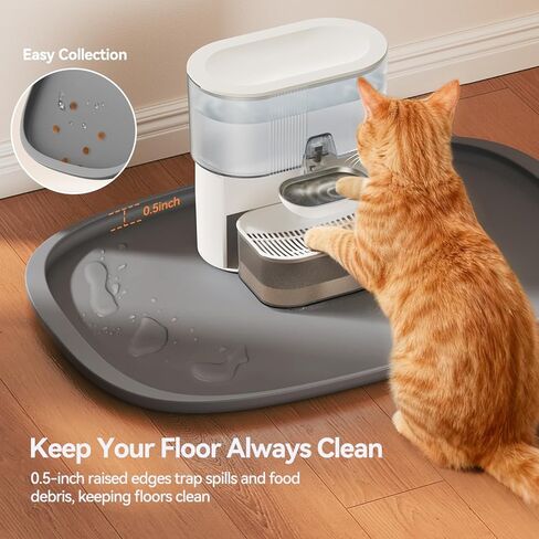 FEELNEEDY Silicone Cat & Dog Food Mat Waterproof, High Raised Edges for Leakage Protection, Dog Mat for Food and Water, Non-Slip Drip Tray, Easy Clean 18 * 12 * 0.5 inches Feeding Pad (Small, Beige) in Kuwait
