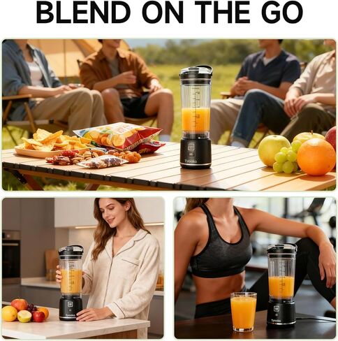 خلاط محمول للعصائر والمخفوقات، كوب عصارة كهربائي شخصي قابل لإعادة الشحن سعة 18 أونصة مع وضع مزدوج، زجاجة خلاط مشروبات ذات 6 شفرات حادة مع غطاء مانع للتسرب وفوهة رشفة للمطبخ/السفر/صالة الألعاب الرياضية in Kuwait