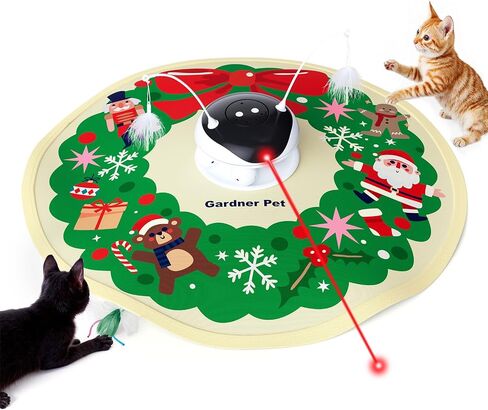 Gardner Pet Christmas Cat Laser Toys, Chargeable 5 in1 Hide and Seek Automatic Interactive Cat Toy, Moving Ambush Feather, Track Balls,Indoor Exercise Kicker 24 inch Cover for All Breeds, Chirping in Saudi Arabia