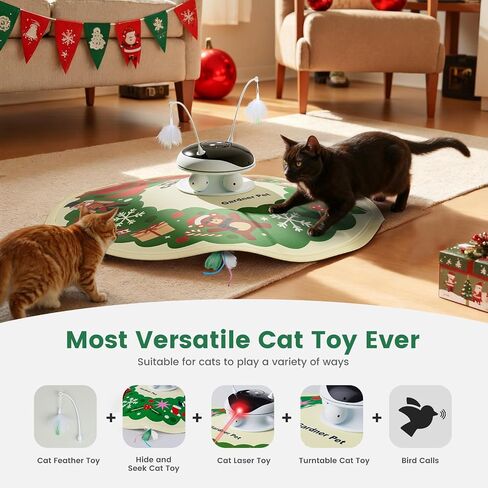 Gardner Pet Christmas Cat Laser Toys, Chargeable 5 in1 Hide and Seek Automatic Interactive Cat Toy, Moving Ambush Feather, Track Balls,Indoor Exercise Kicker 24 inch Cover for All Breeds, Chirping in Saudi Arabia