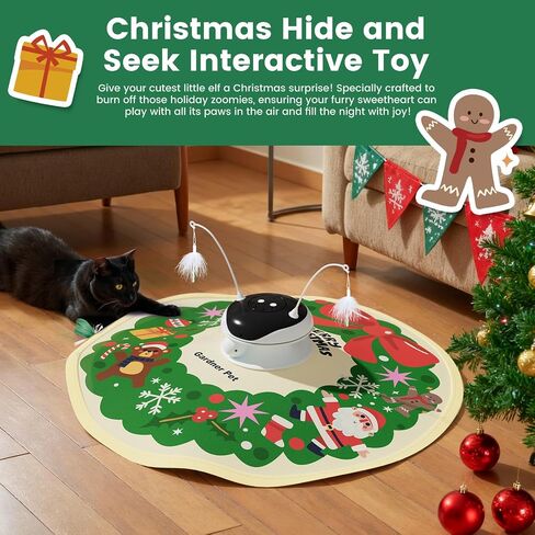 Gardner Pet Christmas Cat Laser Toys, Chargeable 5 in1 Hide and Seek Automatic Interactive Cat Toy, Moving Ambush Feather, Track Balls,Indoor Exercise Kicker 24 inch Cover for All Breeds, Chirping in Saudi Arabia