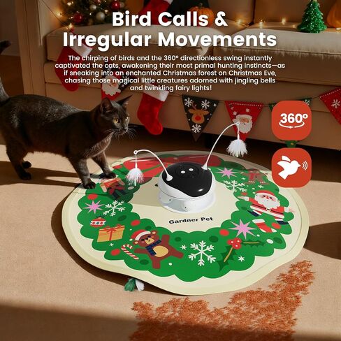 Gardner Pet Christmas Cat Laser Toys, Chargeable 5 in1 Hide and Seek Automatic Interactive Cat Toy, Moving Ambush Feather, Track Balls,Indoor Exercise Kicker 24 inch Cover for All Breeds, Chirping in Saudi Arabia