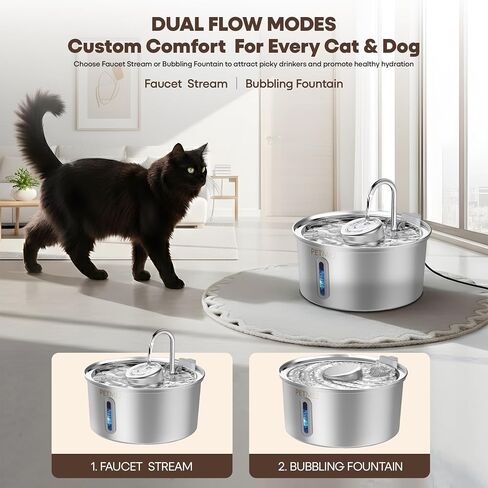 Luxury Smart Pet Fountain 2026 – 3.2L/108oz Stainless Steel Automatic Cat & Dog Water Fountain, Indoor Pet Water Dispenser with LED Light, Quiet Pump, Dual Flow Modes, 4-Layer Filter, Dishwasher Safe in Saudi Arabia