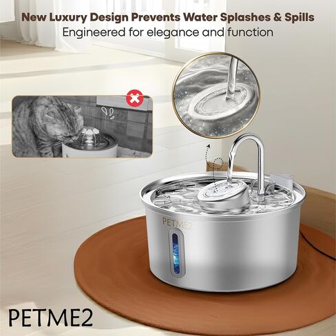 Luxury Smart Pet Fountain 2026 – 3.2L/108oz Stainless Steel Automatic Cat & Dog Water Fountain, Indoor Pet Water Dispenser with LED Light, Quiet Pump, Dual Flow Modes, 4-Layer Filter, Dishwasher Safe in Saudi Arabia