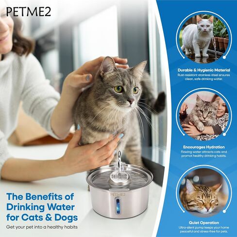 Luxury Smart Pet Fountain 2026 – 3.2L/108oz Stainless Steel Automatic Cat & Dog Water Fountain, Indoor Pet Water Dispenser with LED Light, Quiet Pump, Dual Flow Modes, 4-Layer Filter, Dishwasher Safe in Saudi Arabia