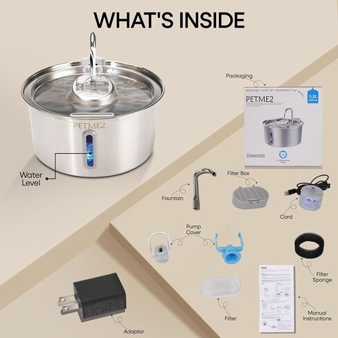 Luxury Smart Pet Fountain 2026 – 3.2L/108oz Stainless Steel Automatic Cat & Dog Water Fountain, Indoor Pet Water Dispenser with LED Light, Quiet Pump, Dual Flow Modes, 4-Layer Filter, Dishwasher Safe in Saudi Arabia