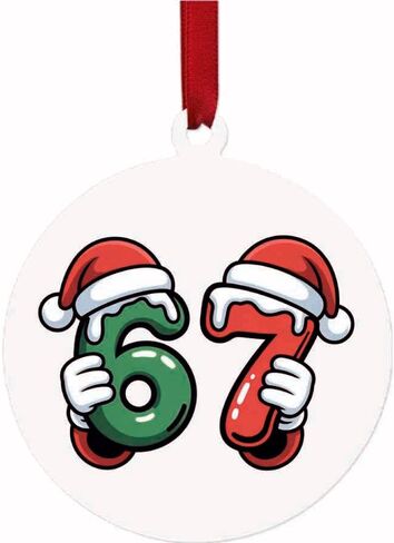Trendy Number Ornament 67 Christmas Decoration Funny Holiday Tree Gift – Round 3" MDF Ornament with Ribbon in Saudi Arabia