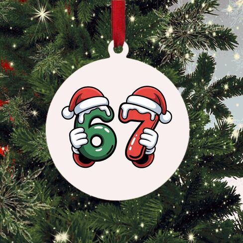 Trendy Number Ornament 67 Christmas Decoration Funny Holiday Tree Gift – Round 3" MDF Ornament with Ribbon in Saudi Arabia