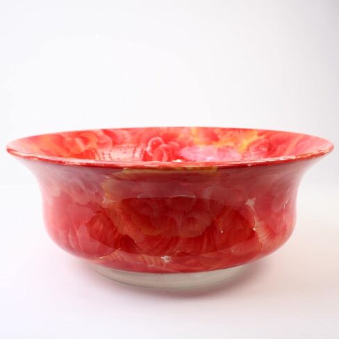 Bathroom Vessel Sink, Watercolor Artisan Red Floral Washbasin, Ceramic Countertop Art Basin, Vanity Top Sink, Downstairs Toilet Remodeling in Saudi Arabia