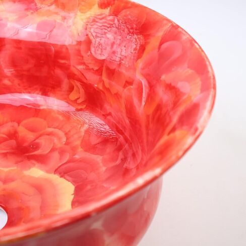 Bathroom Vessel Sink, Watercolor Artisan Red Floral Washbasin, Ceramic Countertop Art Basin, Vanity Top Sink, Downstairs Toilet Remodeling in Saudi Arabia