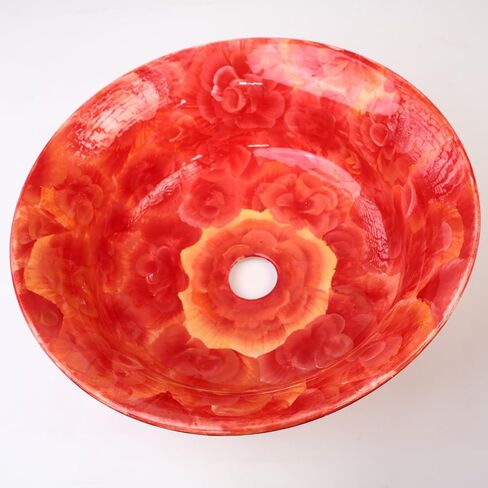 Bathroom Vessel Sink, Watercolor Artisan Red Floral Washbasin, Ceramic Countertop Art Basin, Vanity Top Sink, Downstairs Toilet Remodeling in Saudi Arabia
