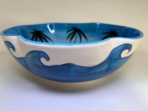 Palm Trees & Flower Shaped Bathroom Sink, Curvy Edge, Ceramic Countertop Basin, Vessel Sink, Wash Bowl, Bathroom Remodeling, Nautical Decor in Saudi Arabia